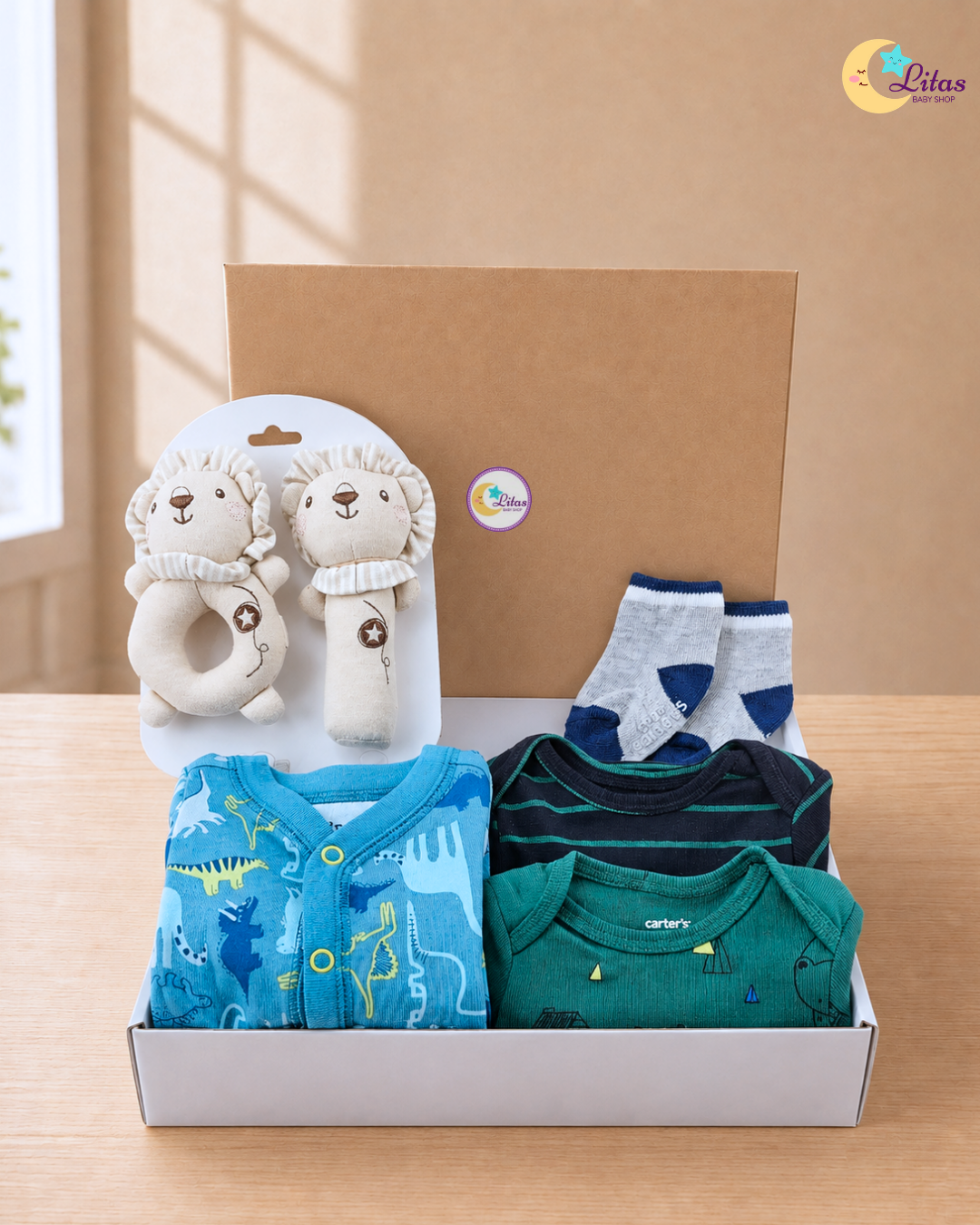 🦕Original Carter’s Baby Boy "Dino & Lion" Premium Box – 6-Piece Boutique Starter Collection