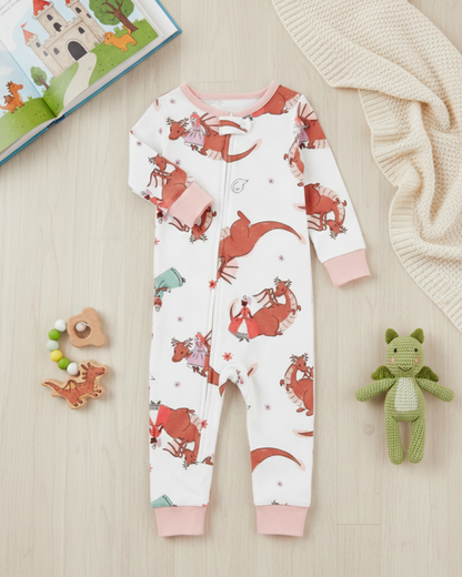 👑 Carter’s Baby Girl Princess & Dragons Cotton Snug Fit Sleep & Play – Pink Trim