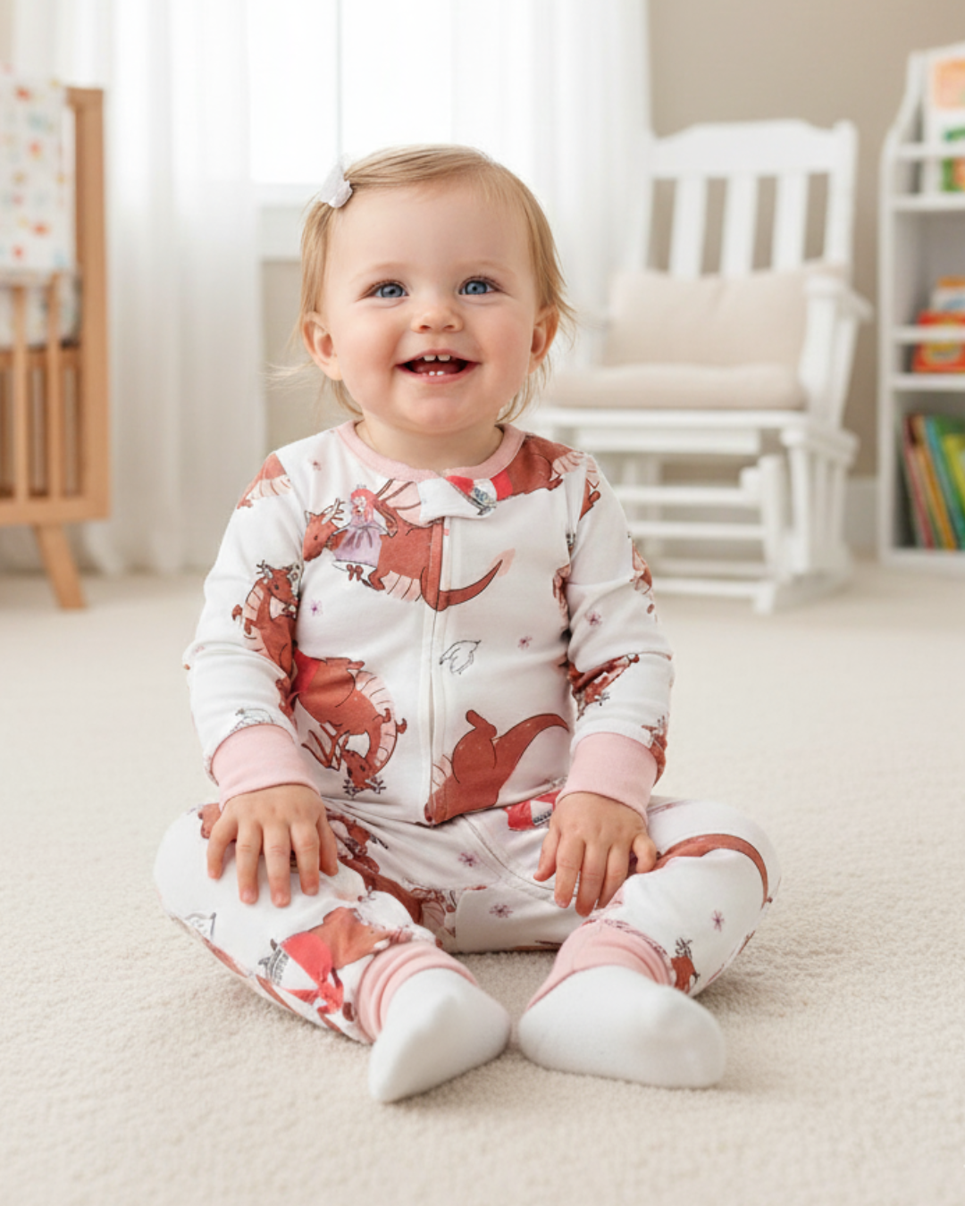 👑 Carter’s Baby Girl Princess & Dragons Cotton Snug Fit Sleep & Play – Pink Trim