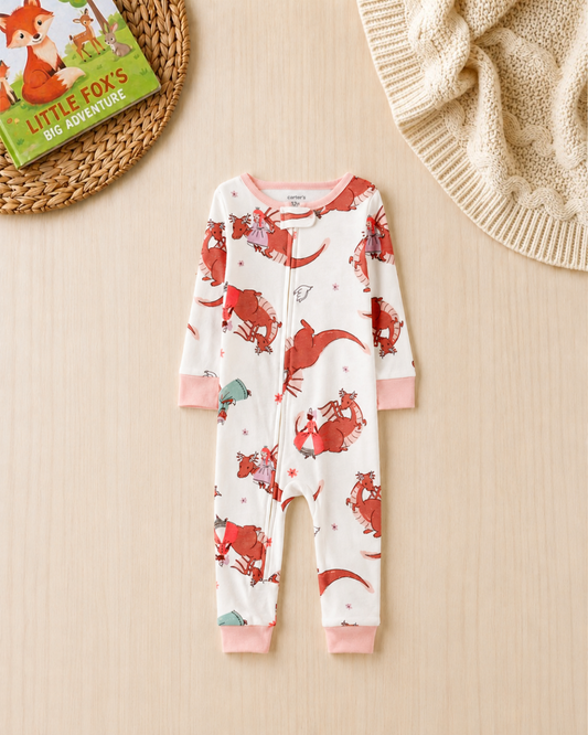 👑Original Carter's Baby Girl Princess & Dragons Cotton Sleep & Play – Pink Trim