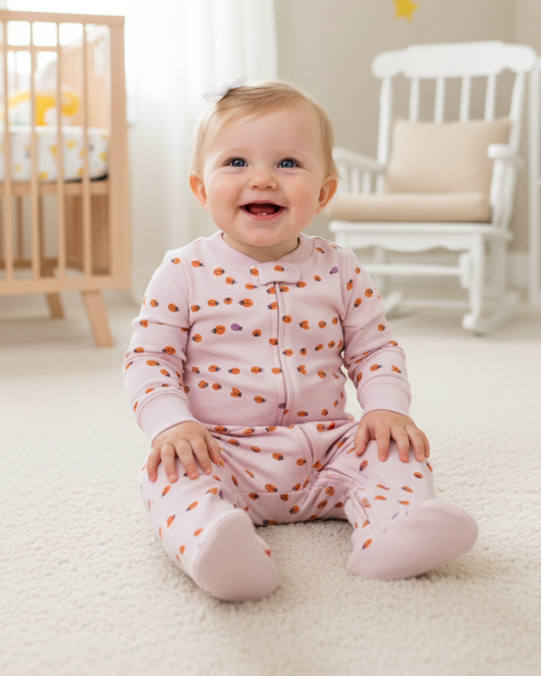 🐞 Carter’s Baby Girl Lilac Ladybug Cotton Sleep & Play – Character Feet
