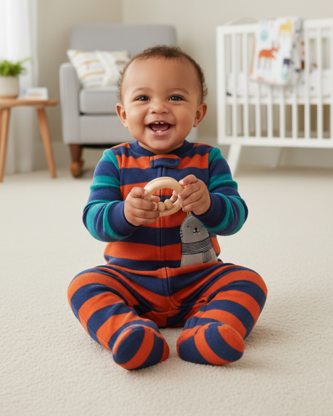 🦭 Carter’s Baby Boy Nautical Seal Fleece Sleep & Play – Striped Adventure