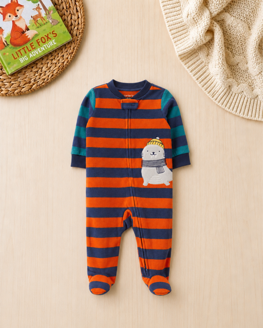 🦭Original Carter's Baby Boy Nautical Seal Fleece Sleep & Play – Striped Adventure