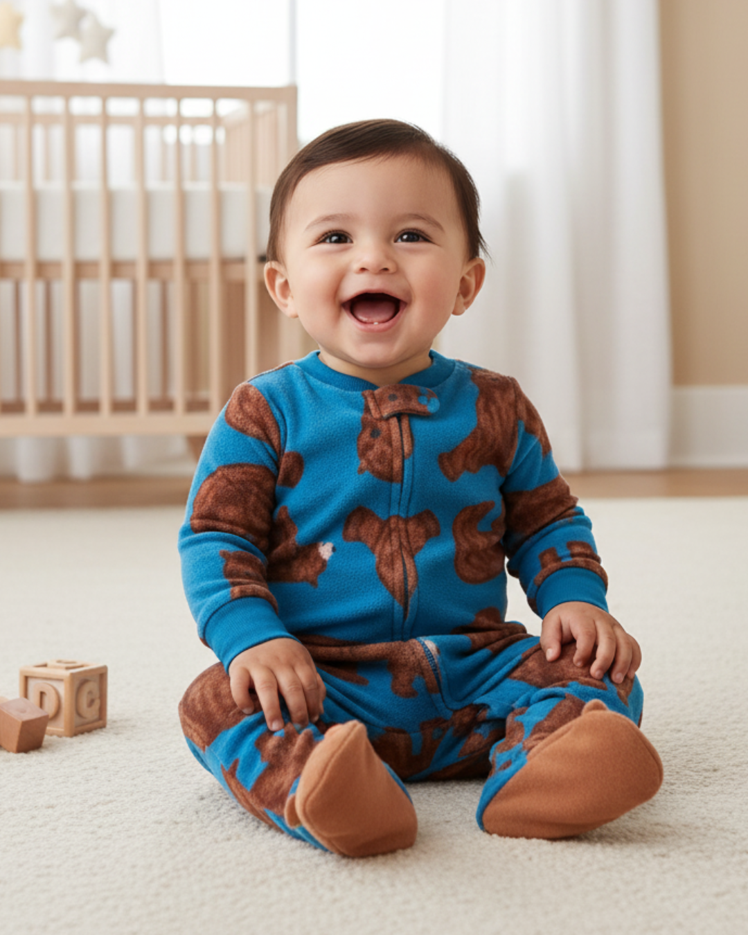 🐻 Carter’s Baby Boy Blue Bear Fleece Sleep & Play – Character Feet