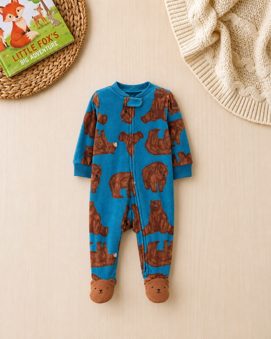 🐻Original Carter's Baby Boy Blue Bear Fleece Sleep & Play – Character Feet