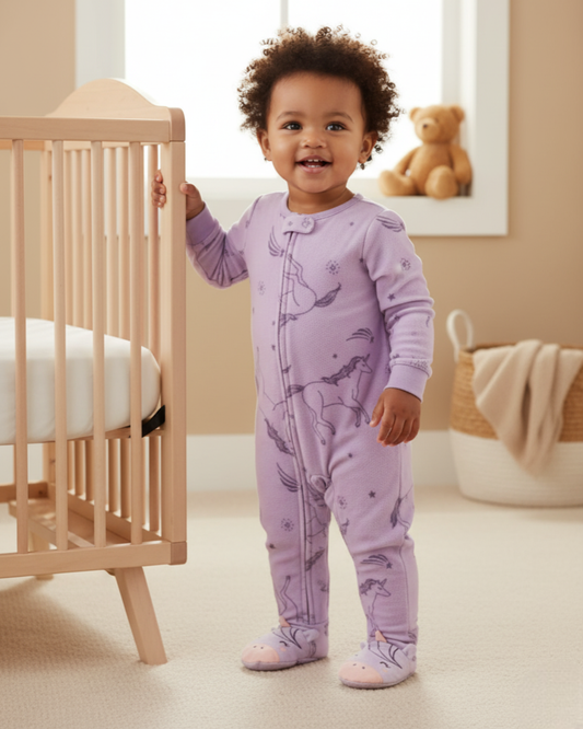 🦄 Carter’s Baby Girl Lilac Unicorn Fleece Sleep & Play – Character Feet