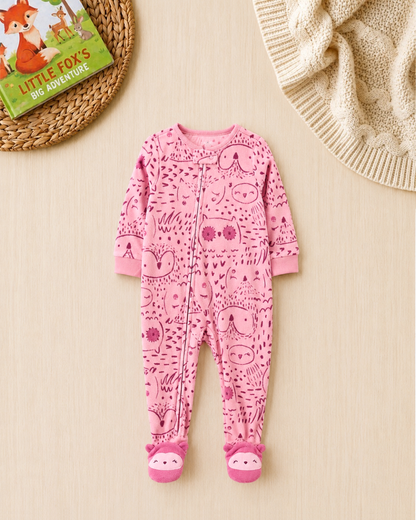 🦉Original Carter's Baby Girl Pink Owl Fleece Sleep & Play – Character Feet