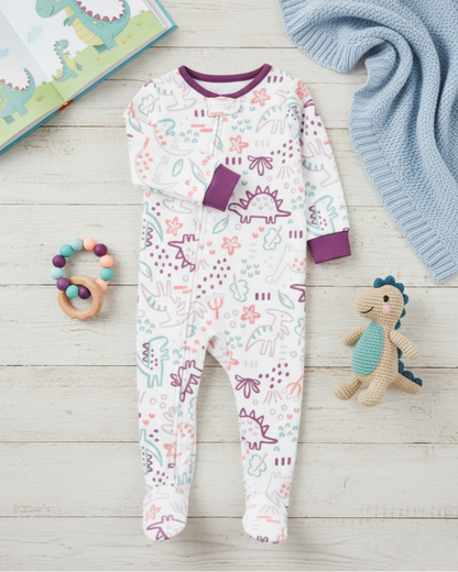 🦕 Carter’s Baby Girl White & Purple Dino Fleece Sleep & Play