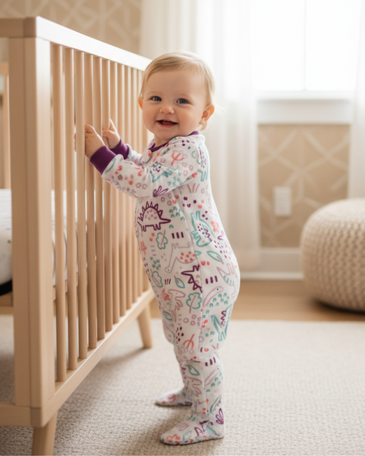 🦕 Carter’s Baby Girl White & Purple Dino Fleece Sleep & Play