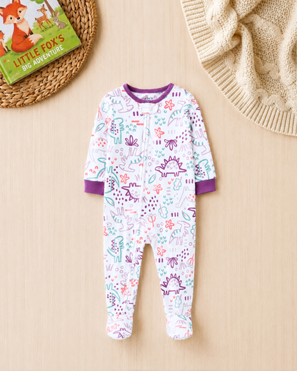 🦕Original Carter's Baby Girl Dinosaur Fleece Sleep & Play – Purple Trim
