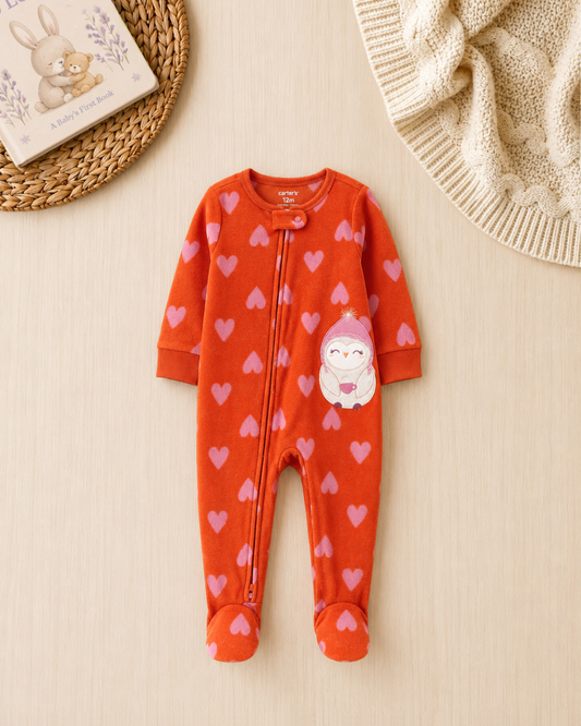 🦉Original Carter’s Baby Girl Coral Owl Fleece Sleep & Play