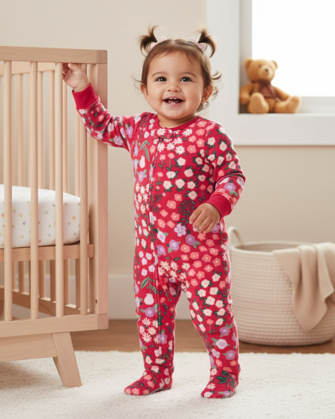 🌸 Carter’s Baby Girl Pink Blossom Fleece Sleep & Play – All-Over Floral