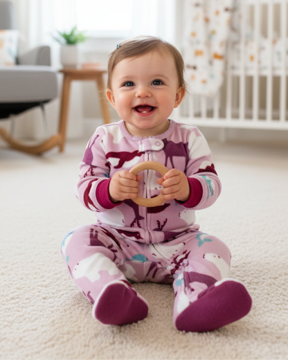 🐧 Carter’s Baby Girl Lilac Arctic Animals Fleece Sleep & Play – Penguin Feet