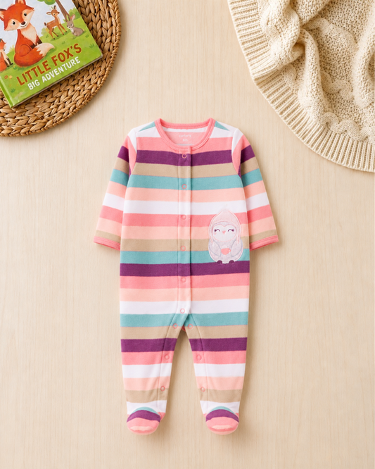 🦉Original Carter's Baby Girl Pastel Striped Fleece Sleep & Play – Owl Appliqué