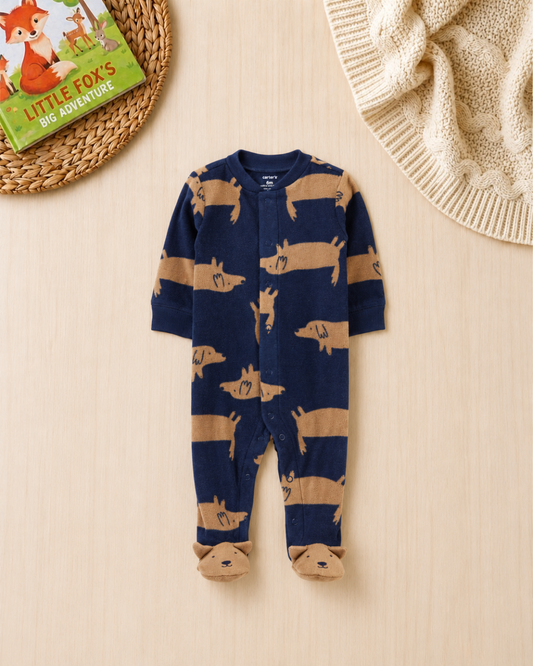 🐶Original Carter's Baby Boy Navy Puppy Fleece Sleep & Play – Character Feet