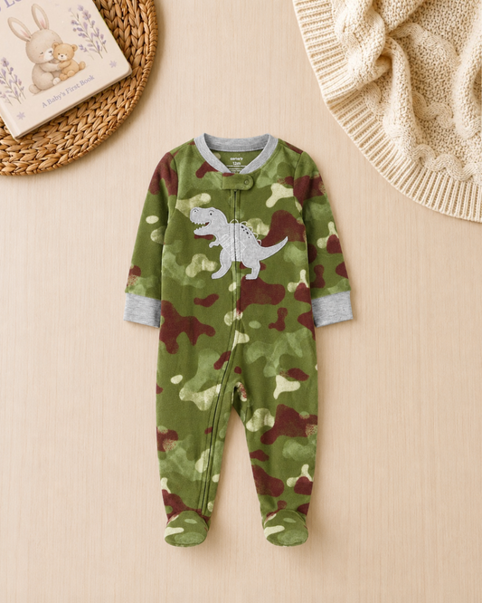 🦖Original Carter’s Baby Boy Camo Dinosaur Fleece Sleep & Play