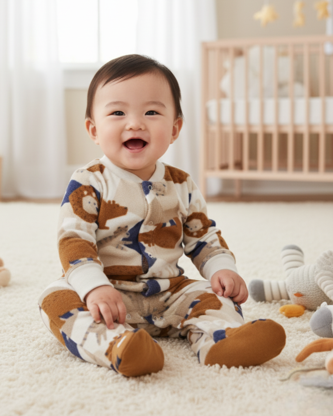 🐯 Carter’s Baby Boy Beige Jungle Animals Fleece Sleep & Play – Tiger Feet