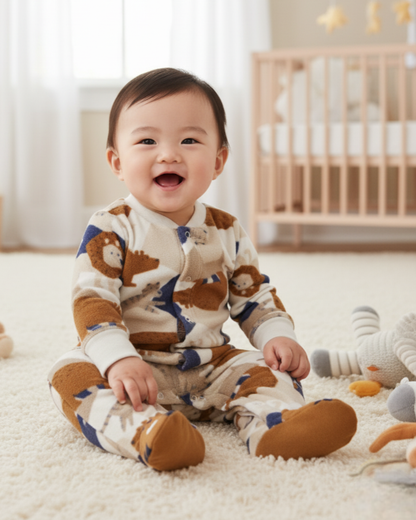 🐯 Carter’s Baby Boy Beige Jungle Animals Fleece Sleep & Play – Tiger Feet