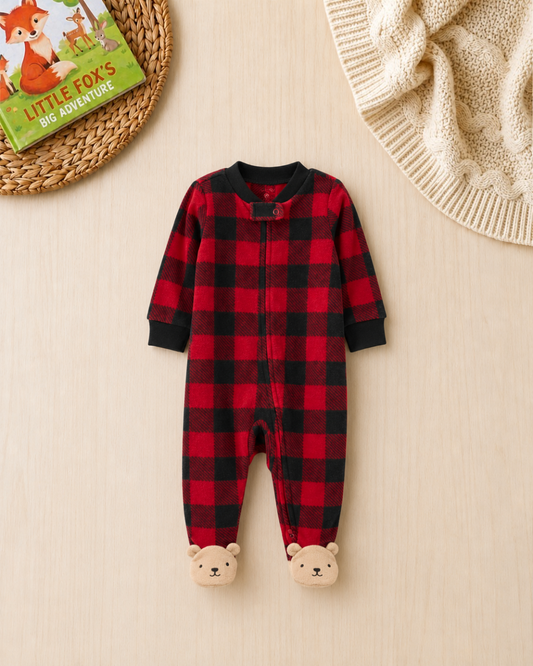 🐻Original Carter's Baby Boy Buffalo Check Fleece Sleep & Play – Bear Feet