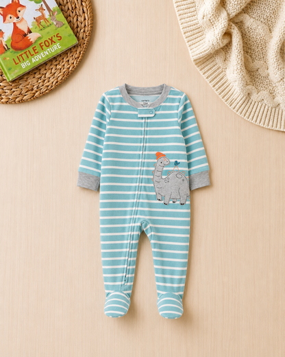 🦕Original Carter’s Baby Boy Dinosaur Fleece Sleep & Play – Turquoise Stripes