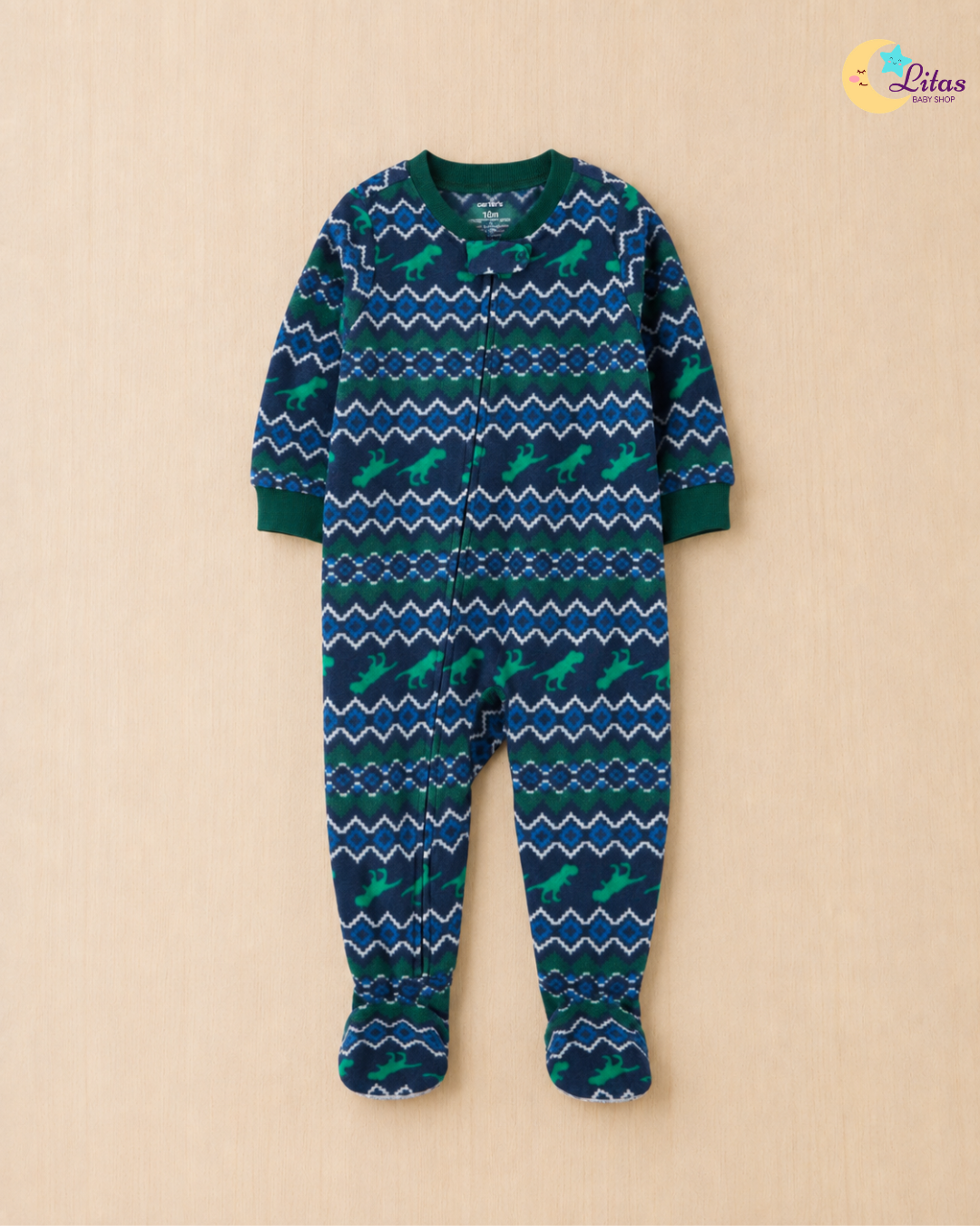 🦖 Original Carter’s Baby Boy Fleece Sleeper Pajama – Fair Isle Dinosaur