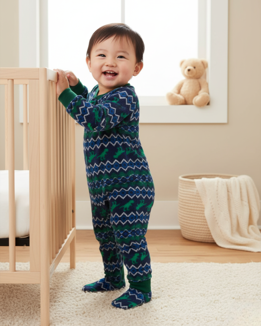 🦖 Carter’s Baby Boy Fair Isle T-Rex Fleece Sleep & Play