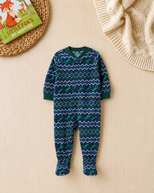 🦖Original Carter's Baby Boy Fair Isle Dinosaur Fleece Sleep & Play
