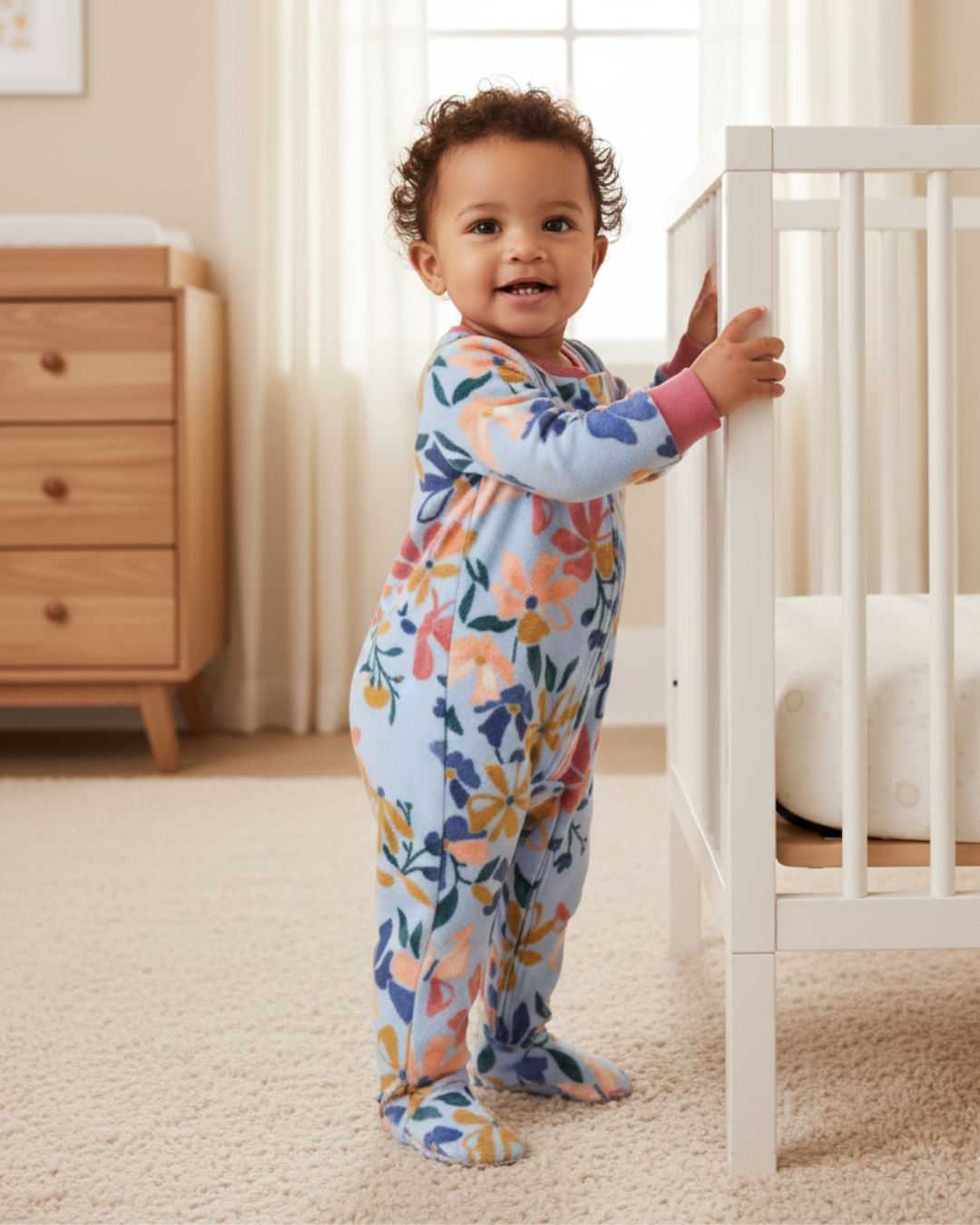 🌸 Carter’s Baby Girl Floral Fleece Sleep & Play – Soft Blue