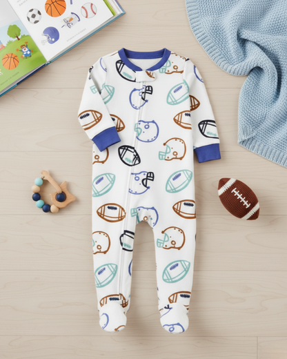 ⚽ Carter’s Baby Boy All-Star Sports Fleece Sleep & Play – White & Navy