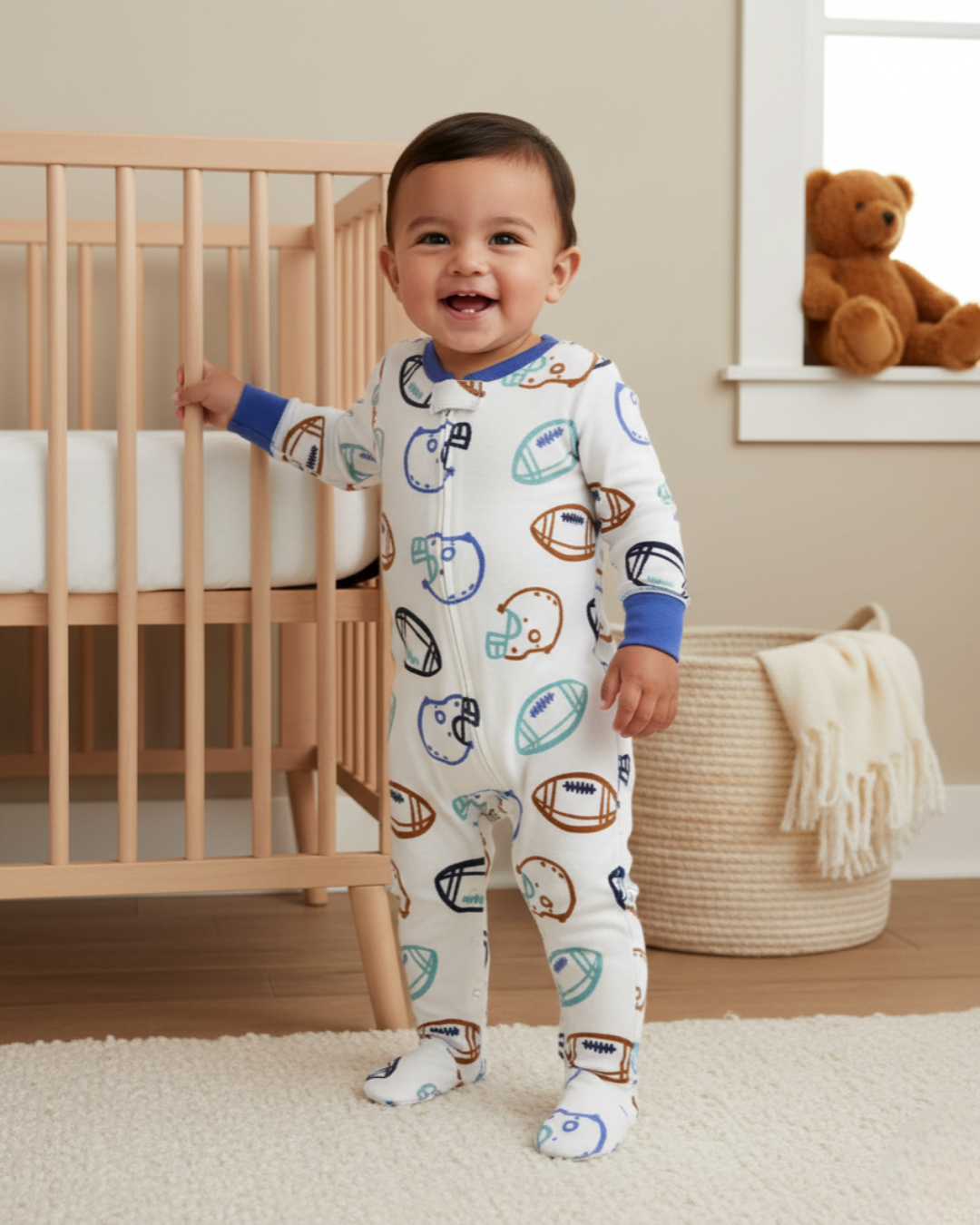 ⚽ Carter’s Baby Boy All-Star Sports Fleece Sleep & Play – White & Navy