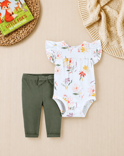 🌸 Carter’s Baby Girl 2-Piece "Wildflower Garden" Set – Floral & Olive