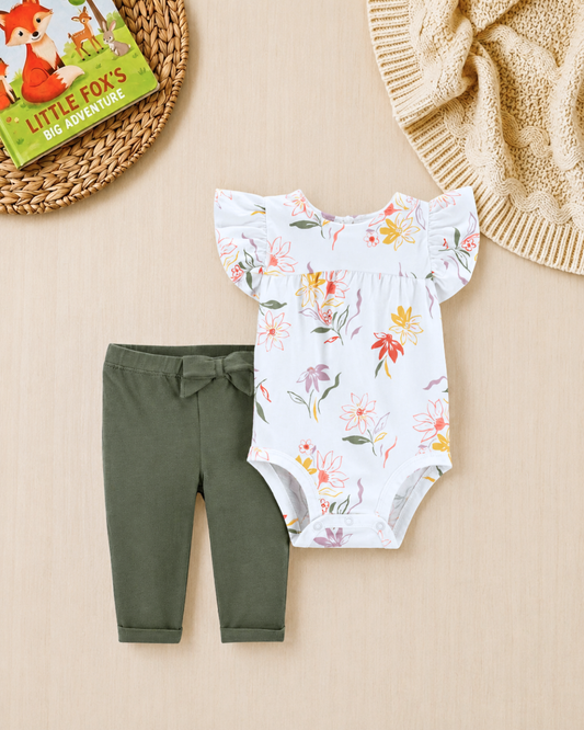 🌸 Carter’s Baby Girl 2-Piece "Wildflower Garden" Set – Floral & Olive
