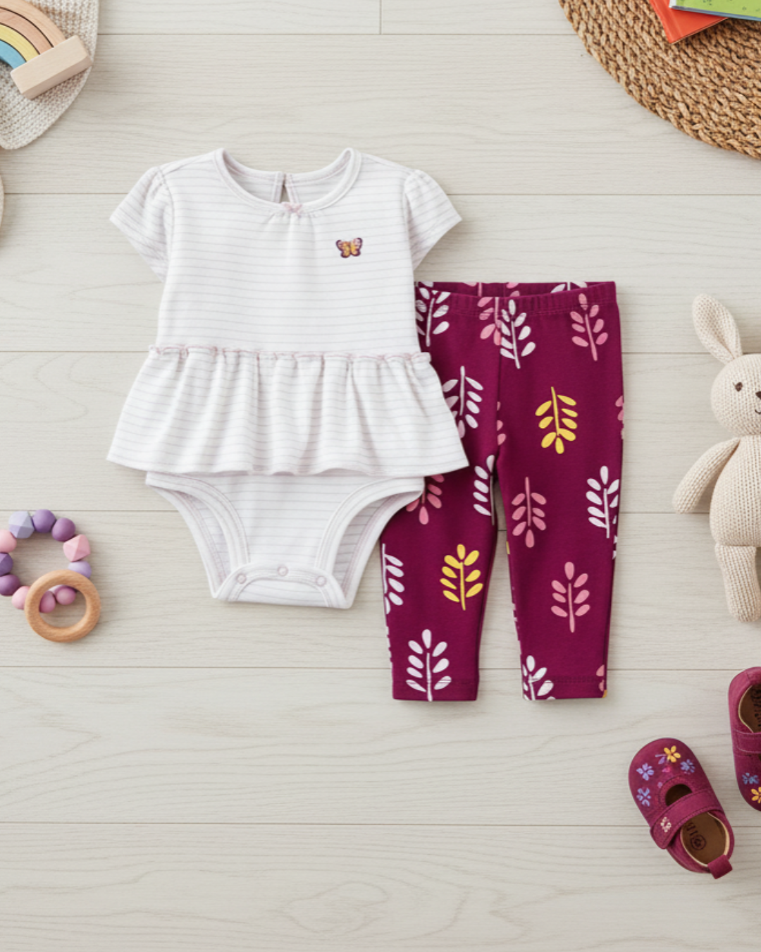 🦋 Carter’s Baby Girl 2-Piece "Butterfly Garden" Set – Lilac & Plum