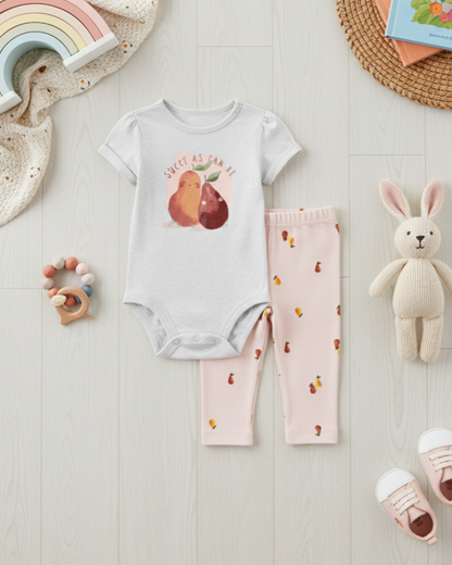 🍐 Carter’s Baby Girl 2-Piece "Sweet As Can Be" Set – Heather Grey & Soft Pink