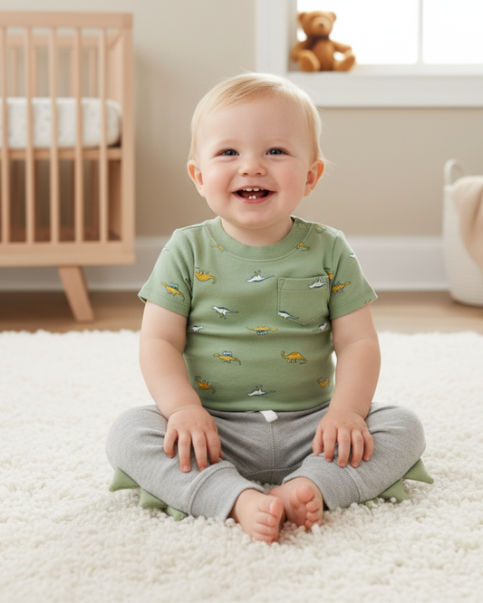 🦕 Carter’s Baby Boy 2-Piece "Dino Discovery" Set – Sage & Grey