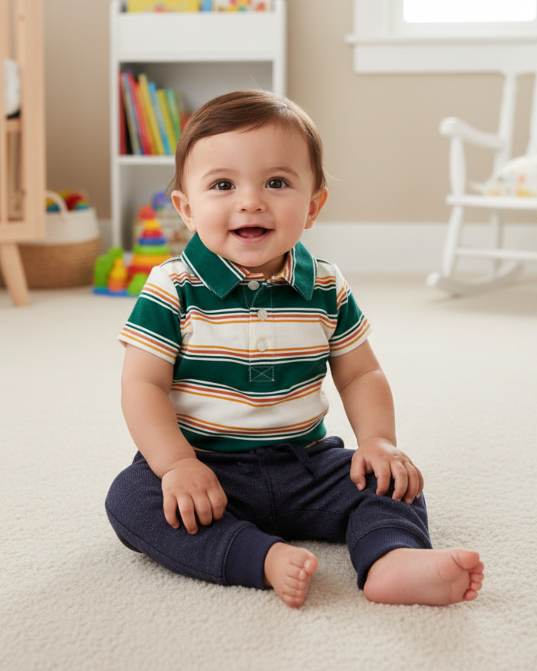 🌳 Carter’s Baby Boy 2-Piece "Parkside Polo" Set – Forest Green & Navy