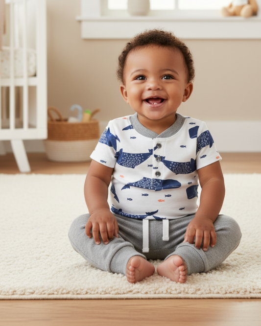 🐳 Carter’s Baby Boy 2-Piece "Whale of a Time" Set – White & Heather Grey