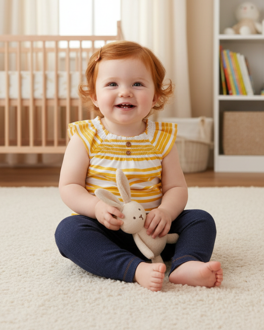 ☀️ Carter’s Baby Girl 2-Piece "Sunlight Stripes" Set – Yellow & Denim