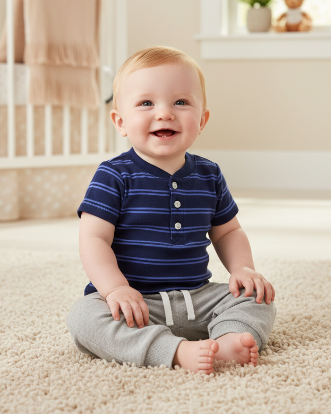 💙 Carter’s Baby Boy 2-Piece "Classic Stripe" Set – Indigo & Heather Grey