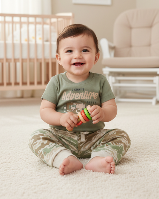 🐘 Carter’s Baby Boy 2-Piece "Adventure Buddy" Set – Sage & Camo