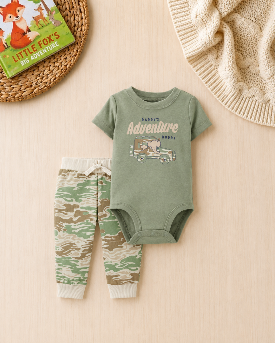 🐘Original Carter’s Baby Boy 2-Piece "Adventure Buddy" Set – Sage & Camo