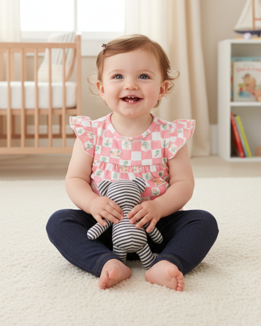 🌸 Carter’s Baby Girl 2-Piece "Pink Picnic" Set – Checkered Floral & Denim