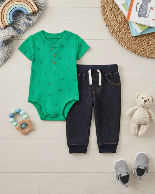 🌴 Carter’s Baby Boy 2-Piece "Jungle Vibes" Set – Kelly Green & Indigo