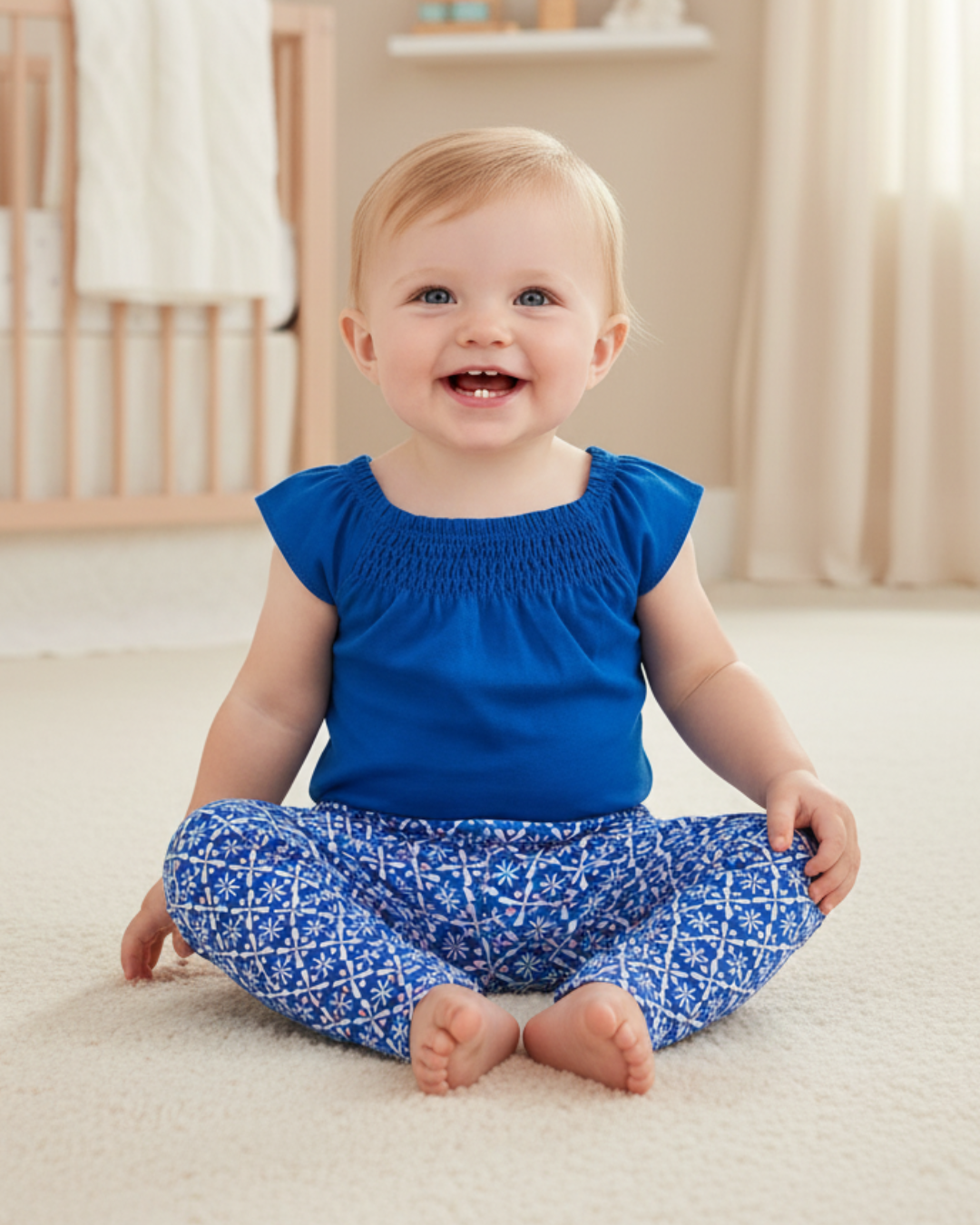 💙 Carter’s Baby Girl 2-Piece "Royal Garden" Set – Deep Blue & Geo Print