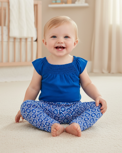 💙 Carter’s Baby Girl 2-Piece "Royal Garden" Set – Deep Blue & Geo Print