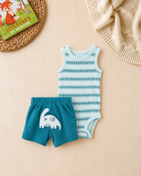 🦖Original Carter’s Baby Boy 2-Piece "Dino Discovery" Set – Mint & Teal