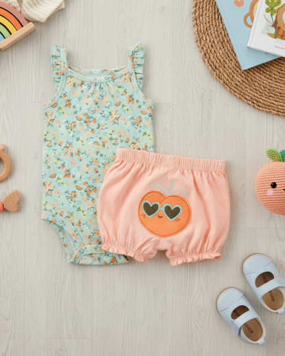🍑 Carter’s Baby Girl 2-Piece "Sweet as a Peach" Set – Mint & Coral