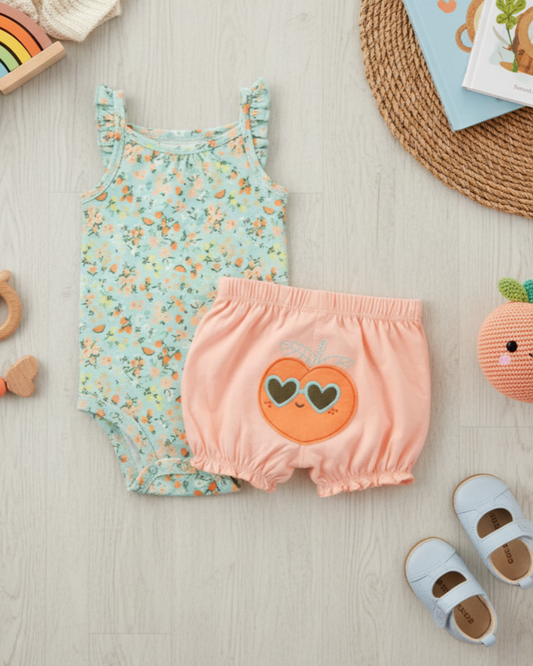 🍑 Carter’s Baby Girl 2-Piece "Sweet as a Peach" Set – Mint & Coral