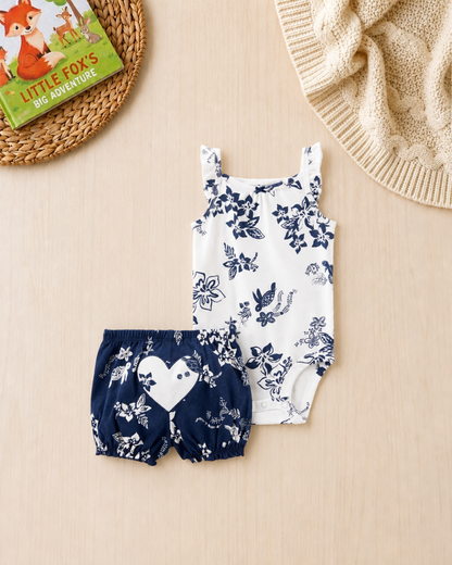 🐢Original Carter’s Baby Girl 2-Piece "Floral Sea" Set – Navy & White