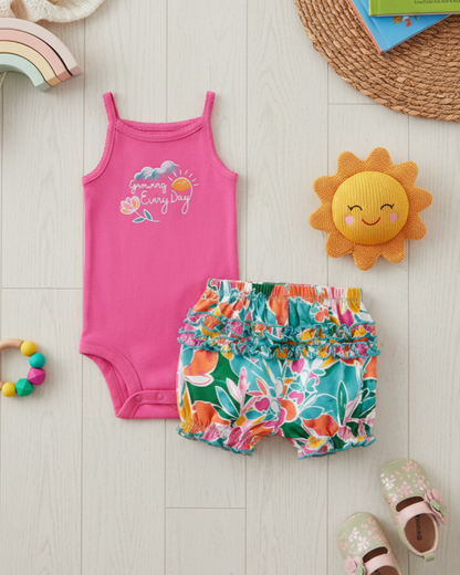 🌸 Carter’s Baby Girl 2-Piece "Growing Every Day" Set – Pink & Floral